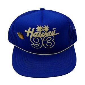 VTG "Hawaii 93" & Pearl Harbor Pin Trucker Hat Snapback Mesh Cap Blue 1993 OSFA